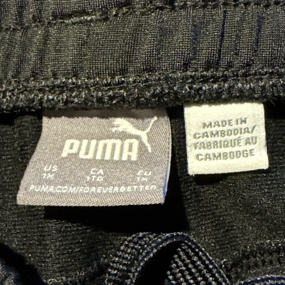 Puma Black Athletic Track‎ Pants White Side Stripe Joggers Mens L
